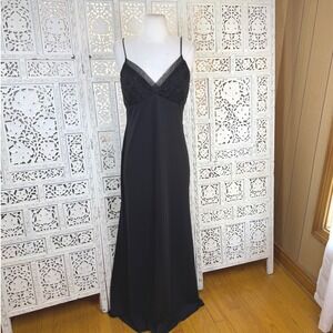 Vtg Black V Neck Beaded Long Formal Dress Sz Medium Whimsigoth Prom Dark Fairy